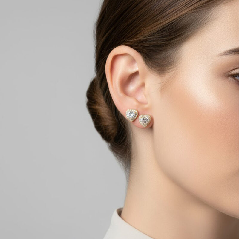 Brinco Dupla Coração Microogravejado Banhado em Ouro 18k