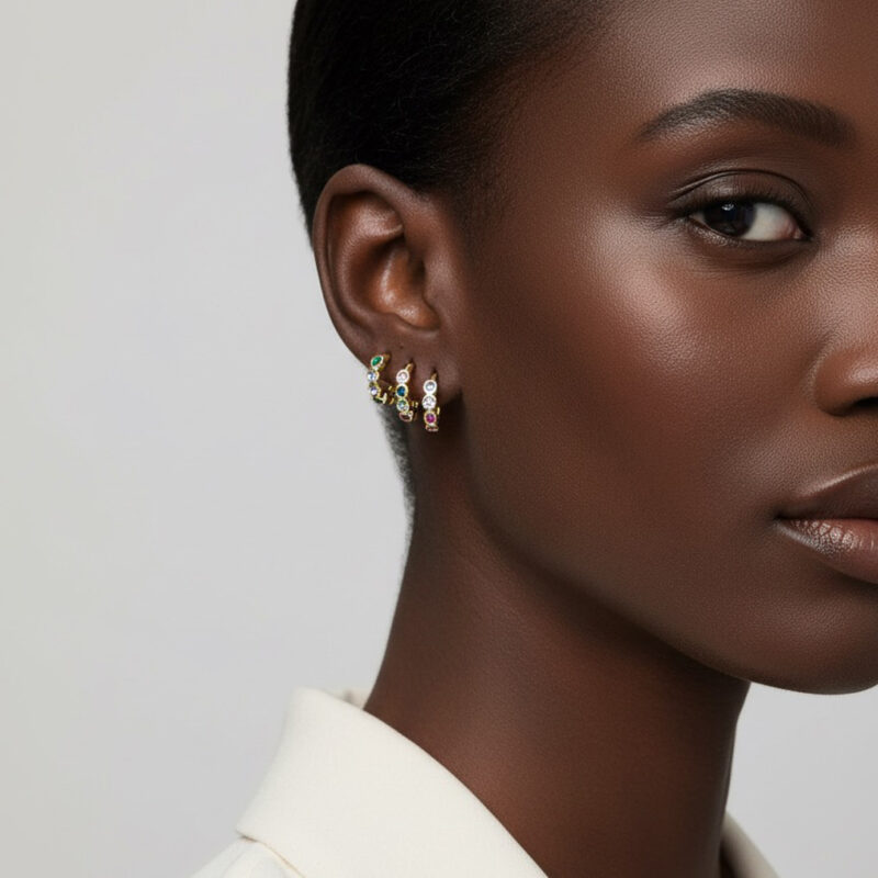 Brinco Trio Argola Mini Corações Cravejado Banhado em Ouro 18k