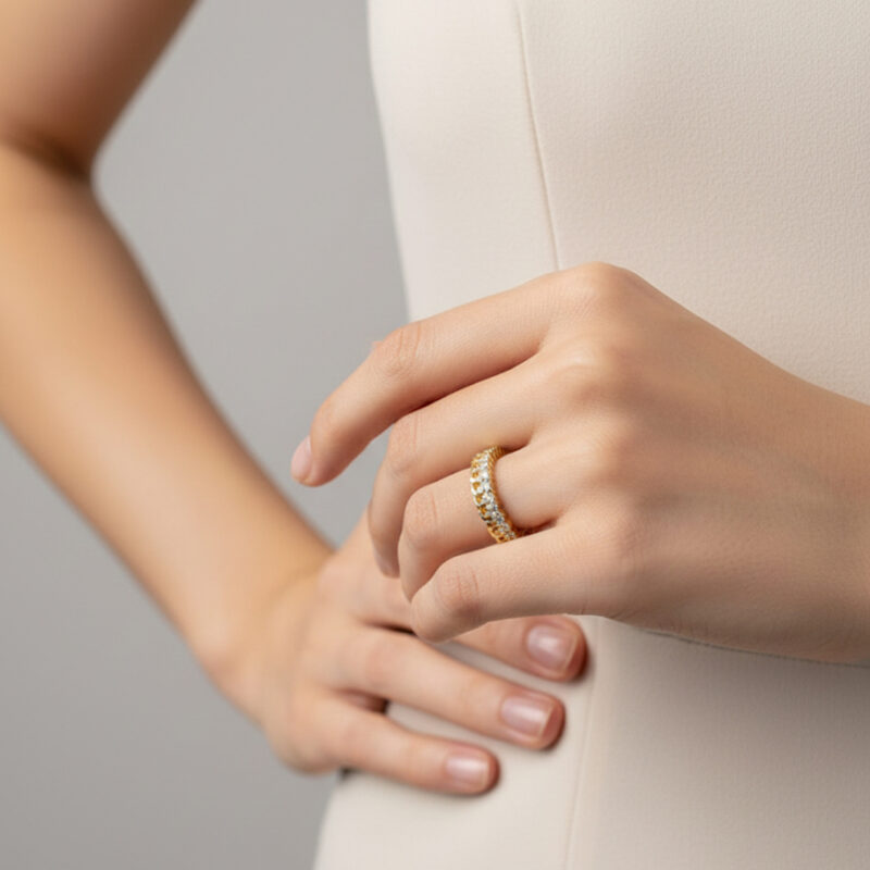 Anel Duplo Cravejado/Elos Banhado em Ouro 18k