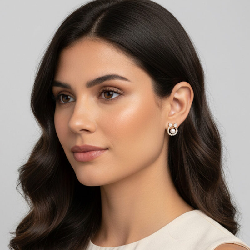 Brinco Miney com Perola Cravejado Banhado em Ouro 18k