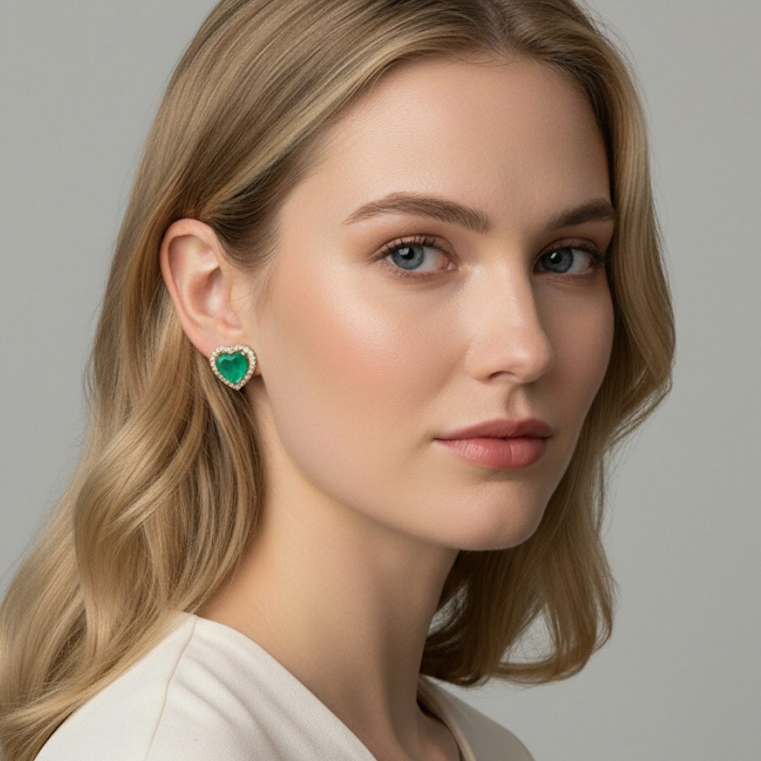 Brinco Coração Trabalhado Cravejado Banhado em Ouro 18k