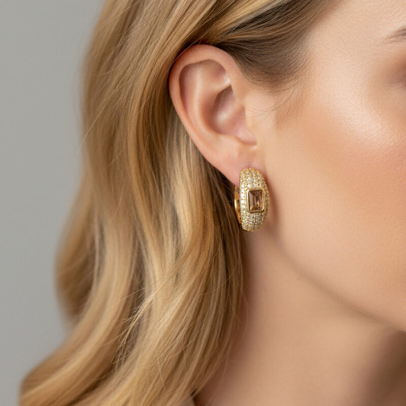 Brinco Argola Cravejado Banhado em Ouro 18K