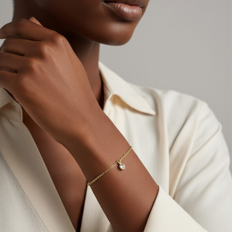 Pulseira Infântil Ponto de Luz Cravejado Banhado em Ouro 18k