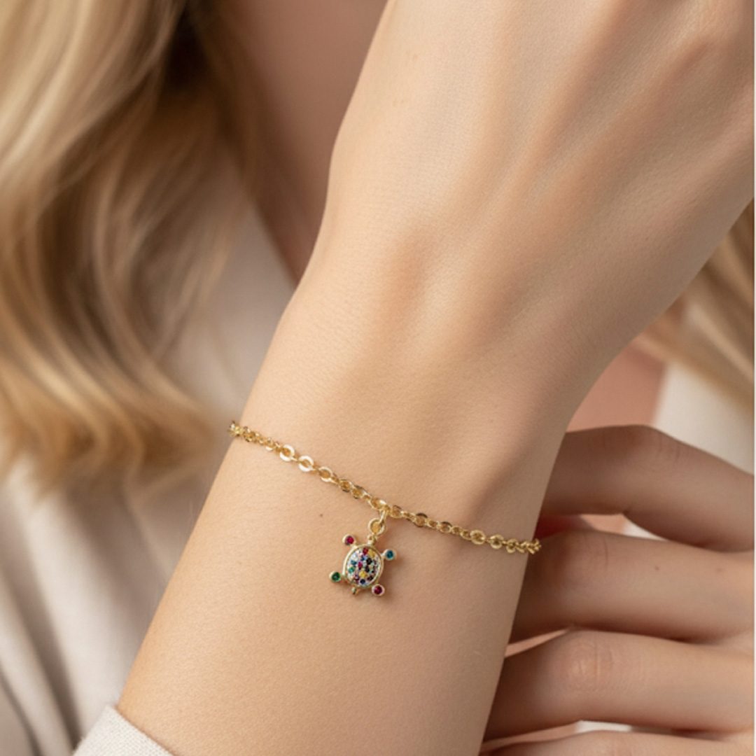 Pulseira Tartaruga Cravejado Banhado em Ouro 18k