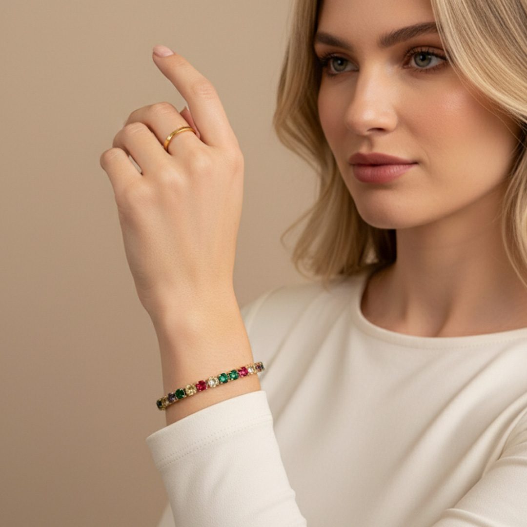 Pulseira Riviera Cravejado Banhado em Ouro 18k