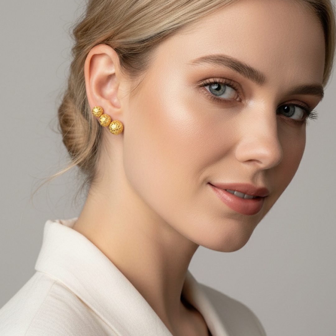 Trio Esfera Trabalhada Banhada em Ouro 18k