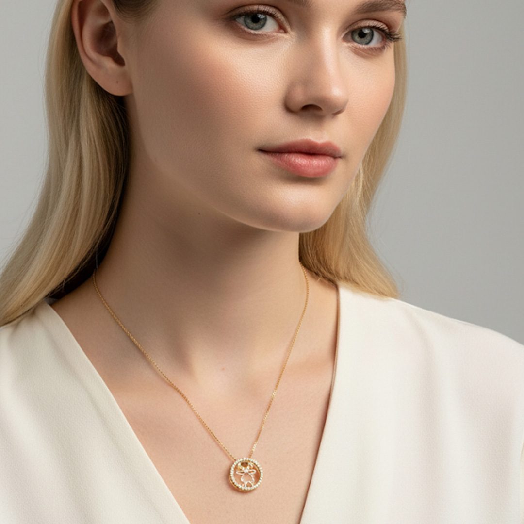 Colar Mandala Menina Cravejada Banhado em Ouro 18k