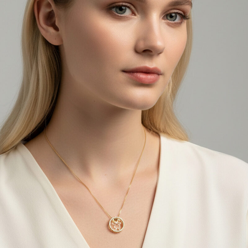 Colar Mandala Menina Cravejada Banhado em Ouro 18k