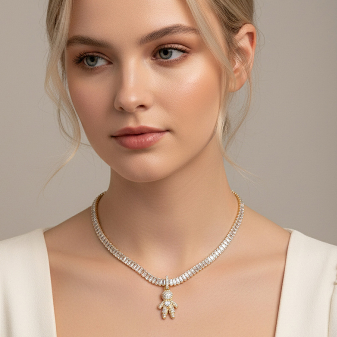 Colar Riviera Menino Cravejado Banhado em Ouro 18k