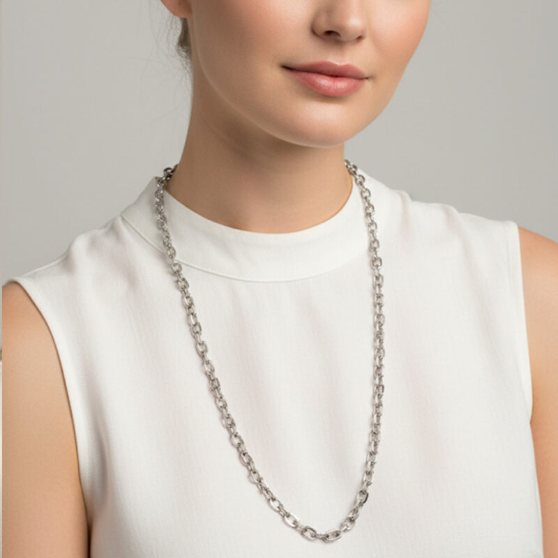 Colar Longo Elo Português M em Aço