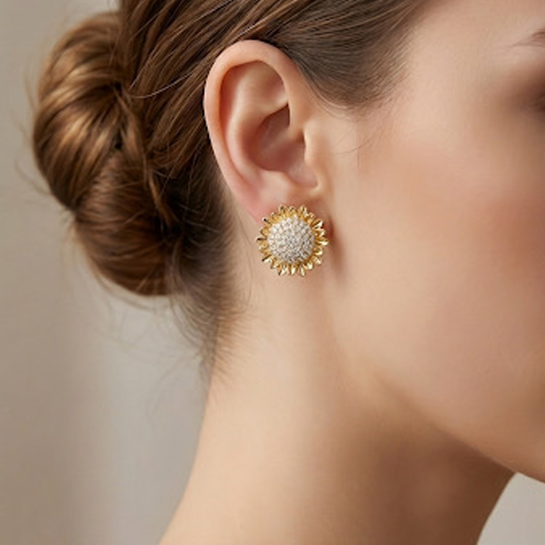 Brinco Gira Sol Cravejado Banhado em Ouro 18k