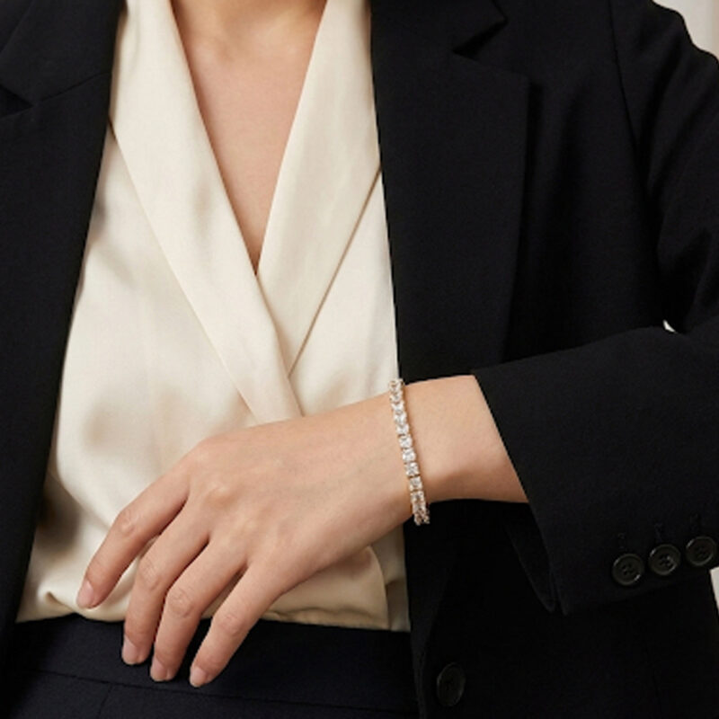 Pulseira Riviera Quadrada Cravejado Banhado em Ouro 18k