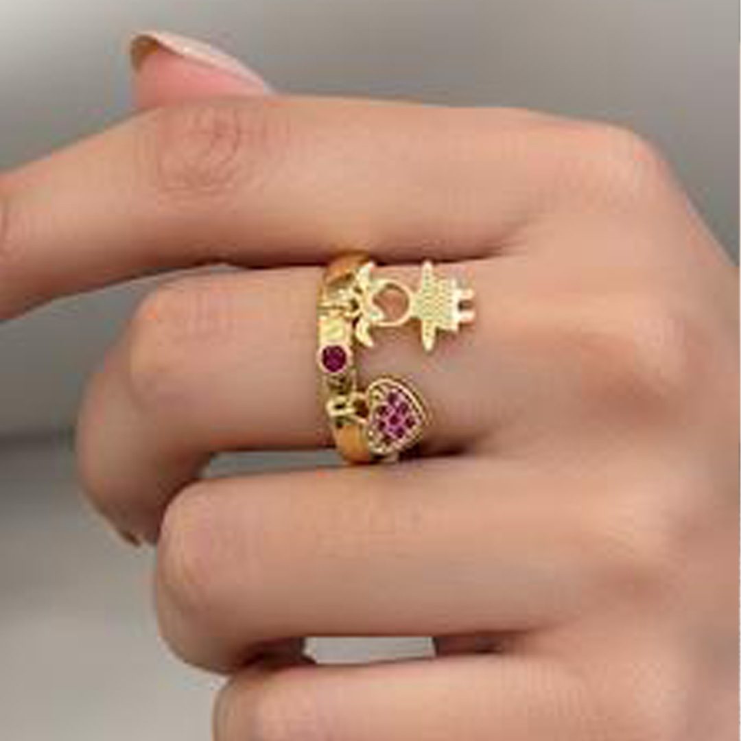 Anel Menina Regulavel Cravejado Banhado em Ouro 18k