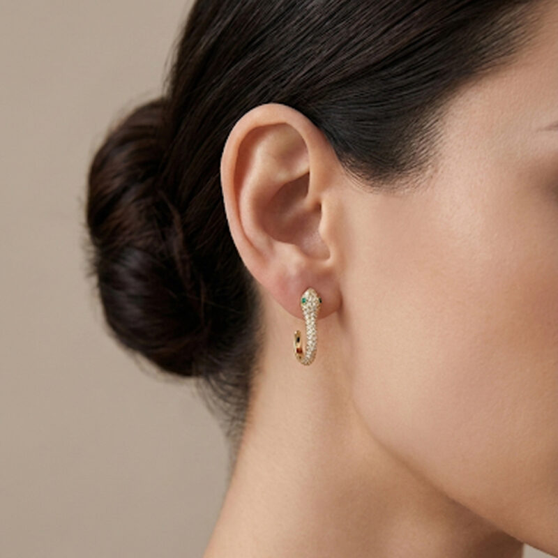 Brinco Snake Cravejado Banhado em Ouro 18k