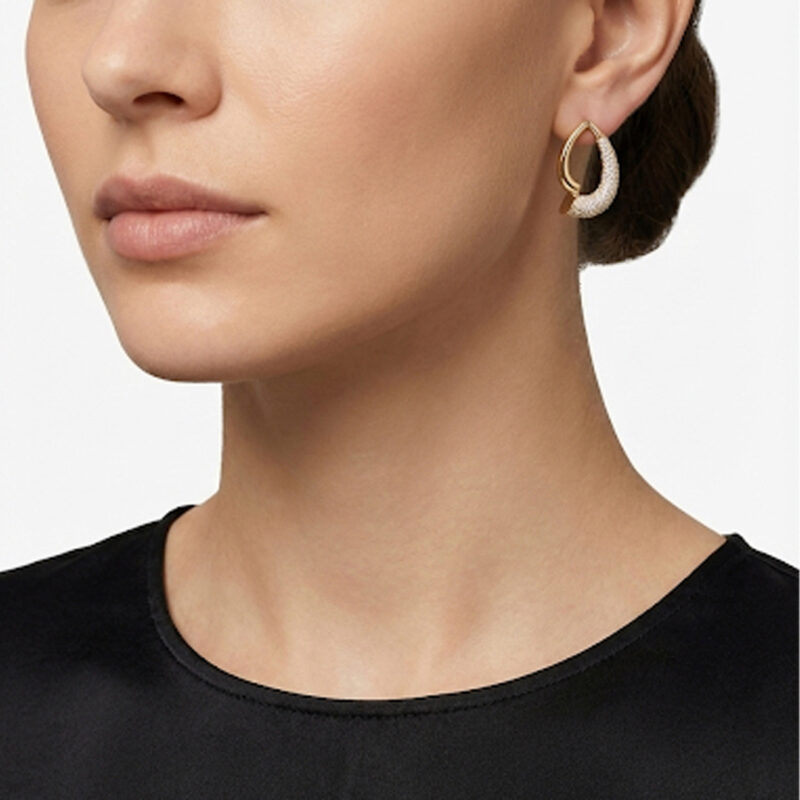 Brinco Gota Vazado Meio Cravejado Banhado em Ouro18k