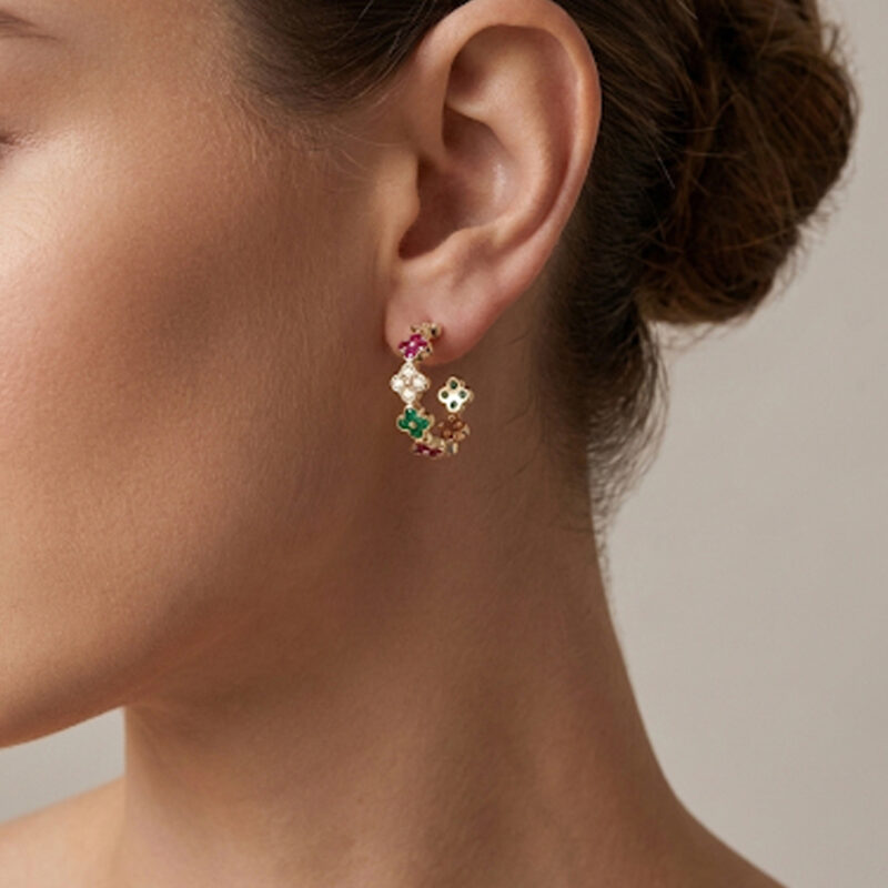 Brinco Argola Trevo Cravejado Banhado em Ouro 18K