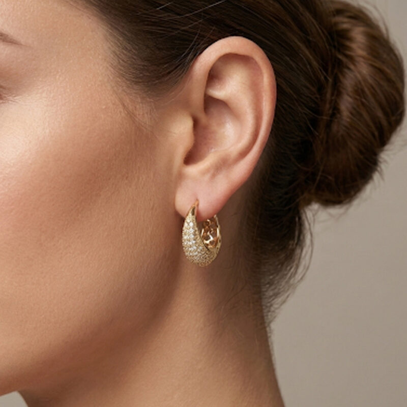 Brinco Argola Trabalhado Cravejado Banhado em ouro 18k