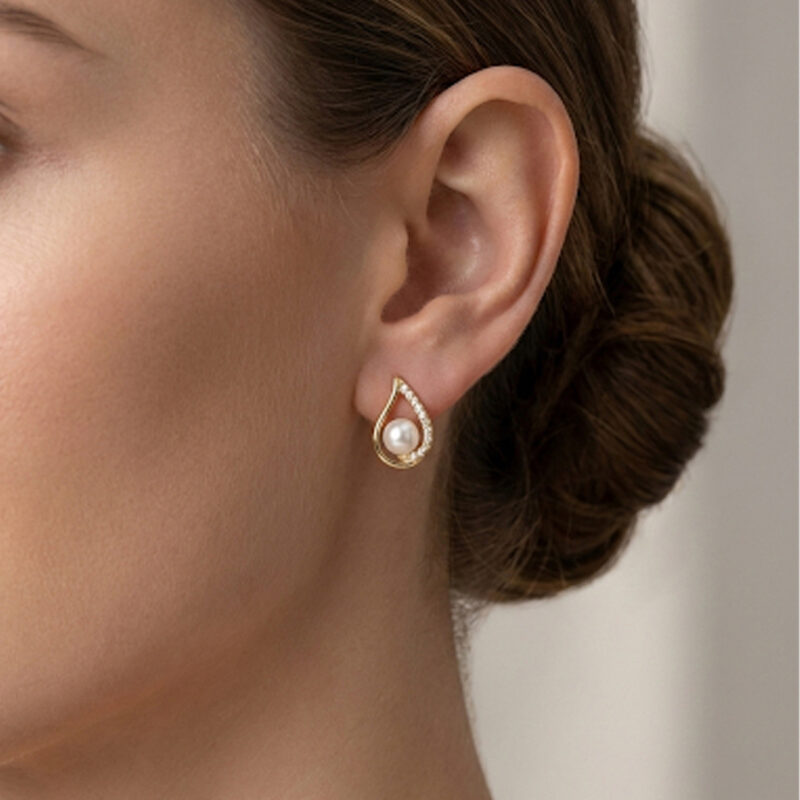 Brinco Gota com Perola Cravejado Banhado em Ouro 18k