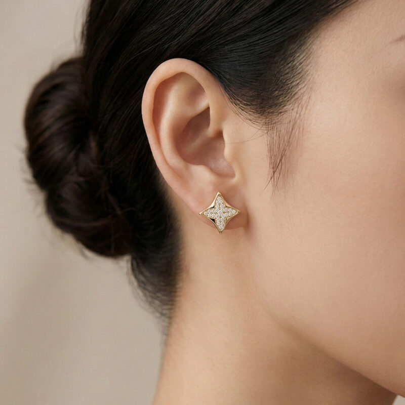 Brinco Estrela Cravejado Banhado em Ouro 18k