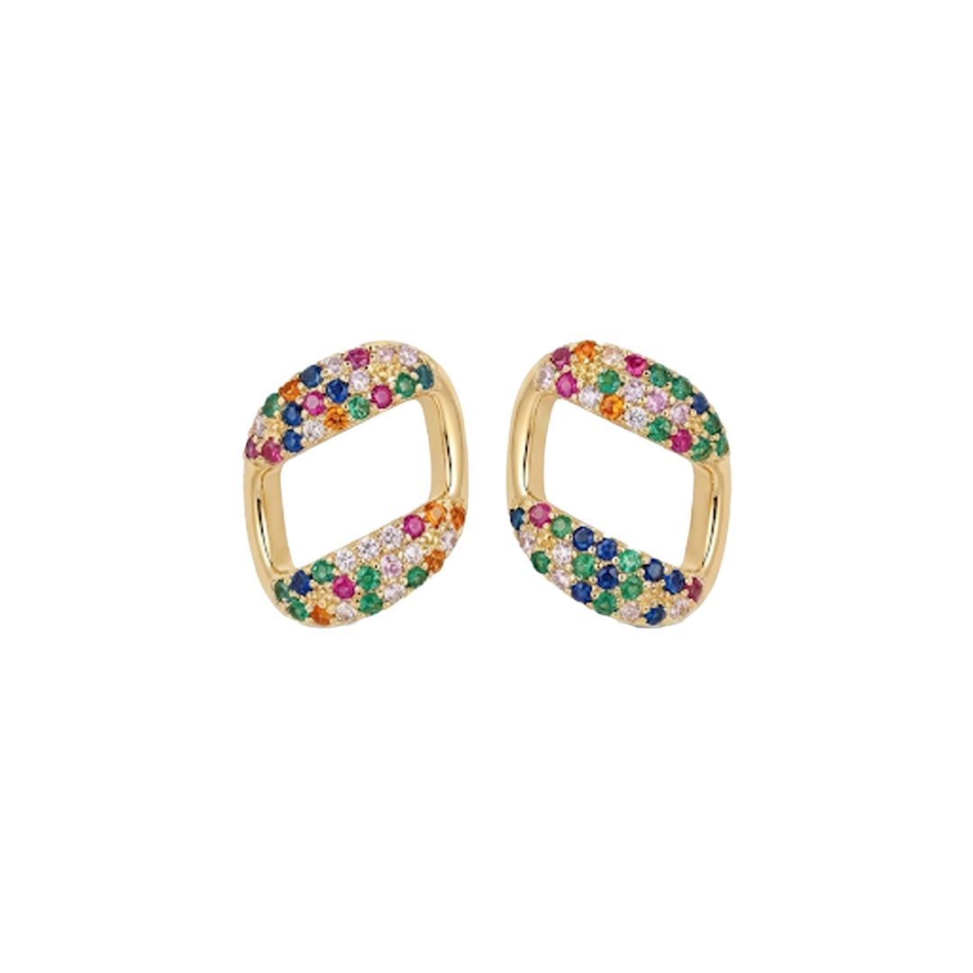 Brinco Hexagonal Cravejado Banhado em Ouro 18k