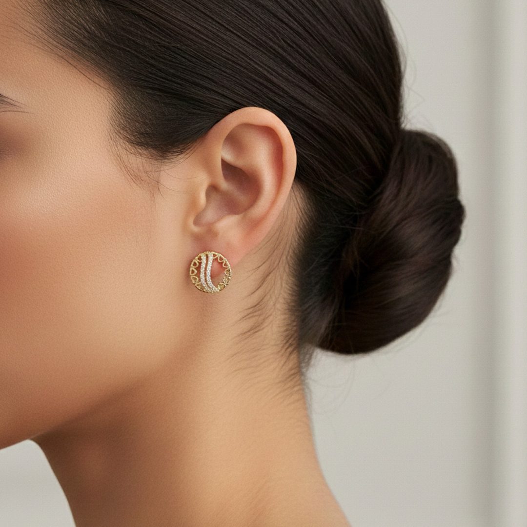 Brinco Mandala Corações Cravejado Banhado em Ouro18k