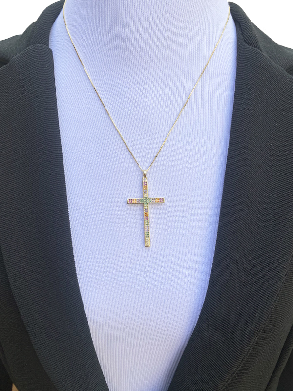 Colar Crucifixo Cravejado banhado em Ouro 18K