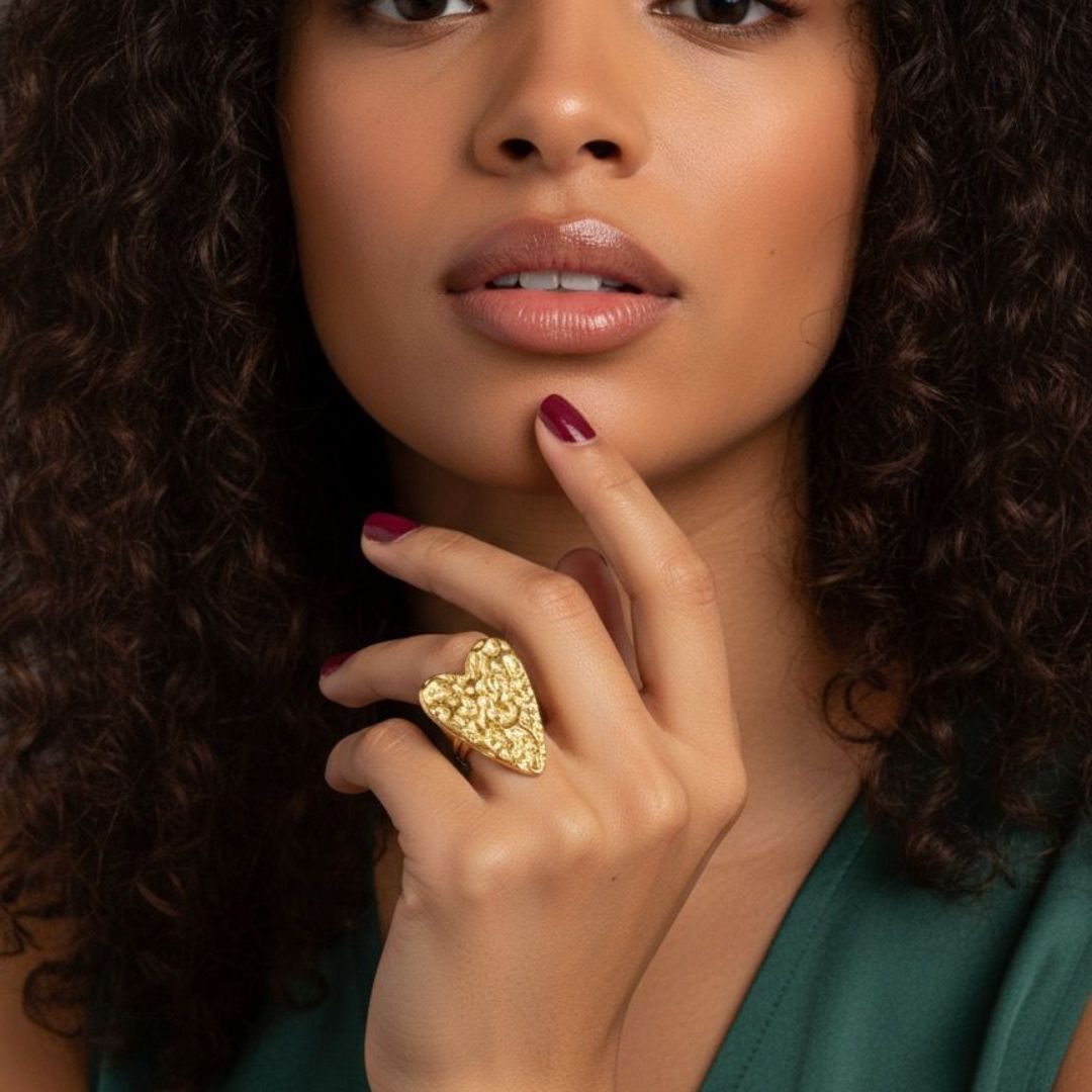 Anel Regulavel Coração Orgânico em Aço