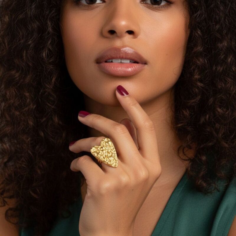 Anel Regulavel Coração Orgânico em Aço