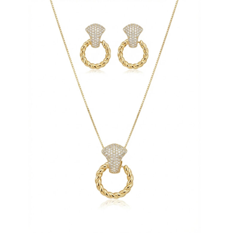 Conjunto Alça Cravejado Banhado em Ouro 18k