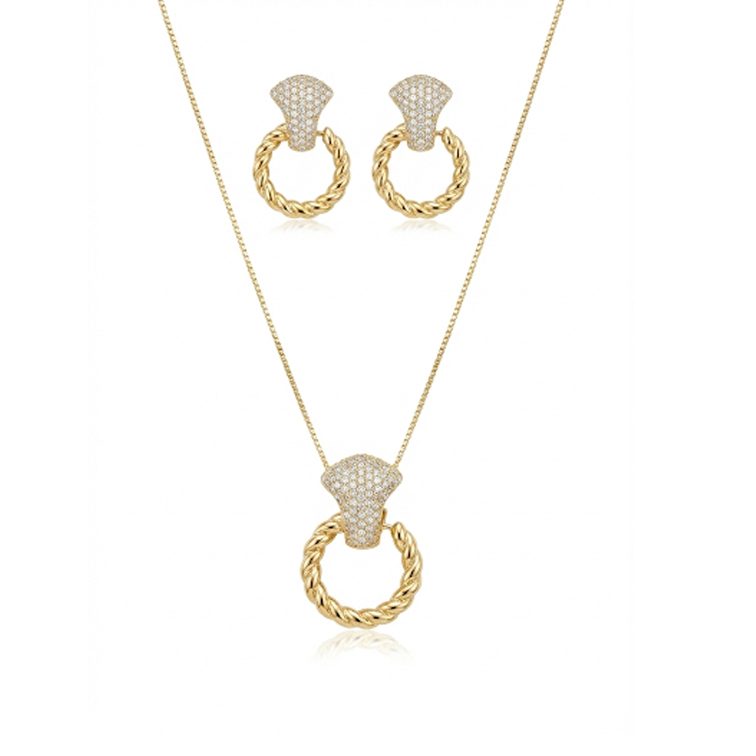 Conjunto Alça Cravejado Banhado em Ouro 18k