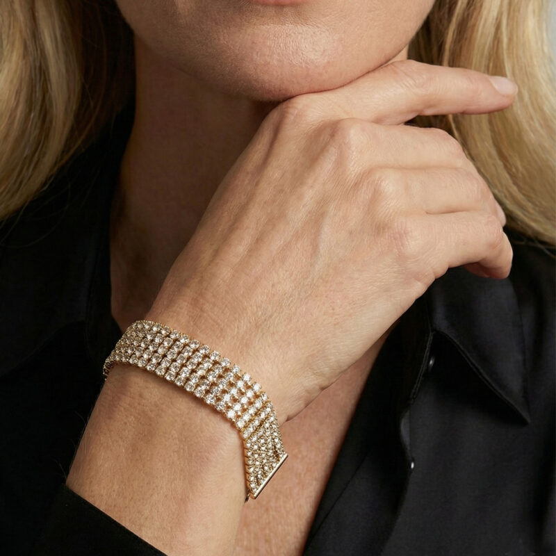 Pulseira Riviera 5 Fios Cravejado Banhado em Ouro 18k