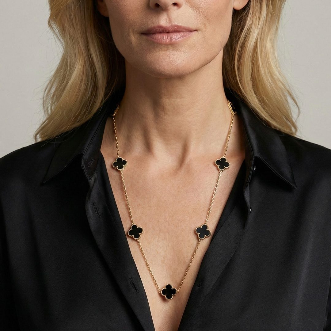 Colar Longo 5 Trevos 70 cm Banhado em Ouro 18k