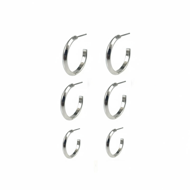 Brinco Trio Meia Argola Trabalhada em Aço