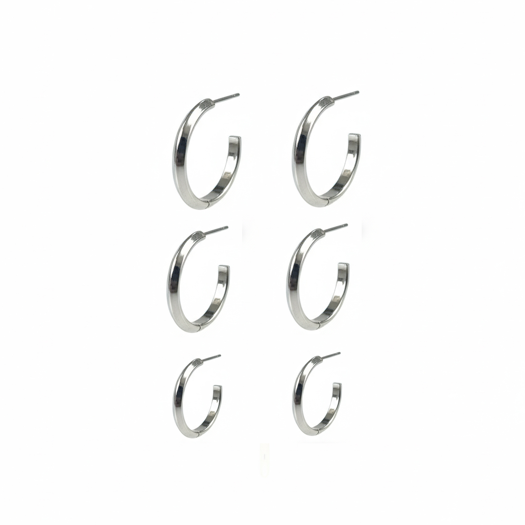 Brinco Trio Meia Argola Trabalhada em Aço