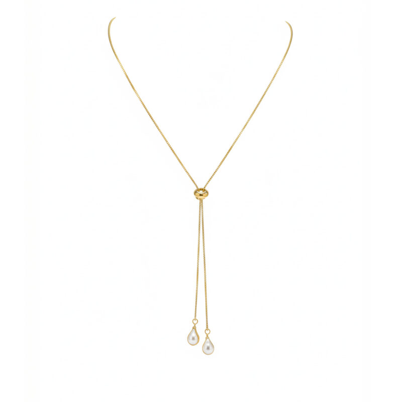 Colar Longo Gravatinha Perola Maroco Banhado em Ouro 18k