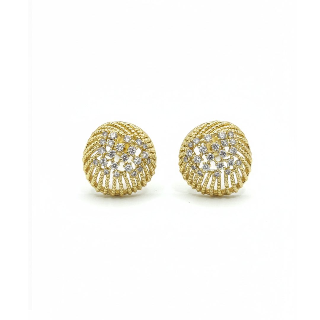 Brinco Botão Redondo Cravejado Banhado em Ouro 18k