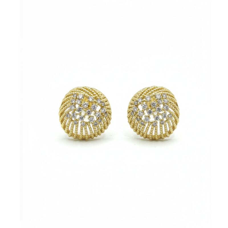 Brinco Botão Redondo Cravejado Banhado em Ouro 18k