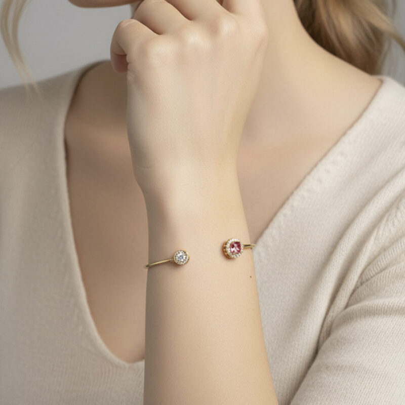 Bracelete Regulavel Ponto de Luz Cravejado Banhado em Ouro 18k