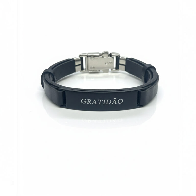 Pulseira Gratidão Courino em Aço Inoxidável