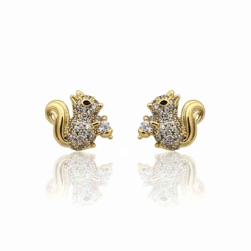 Brinco Esquilo Cravejado Banhado em Ouro 18k