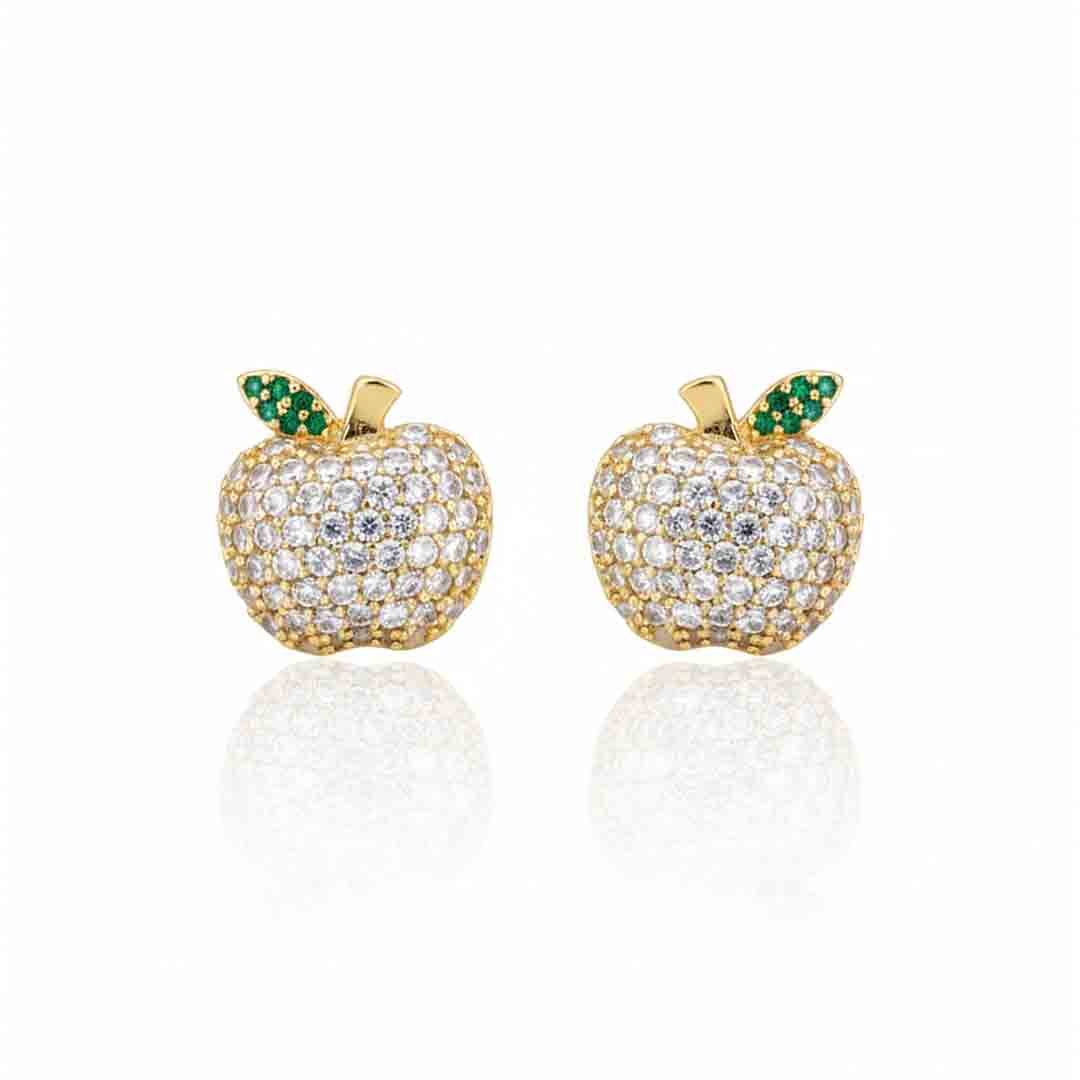 Brinco Maça Cravejado Banhado em Ouro 18k