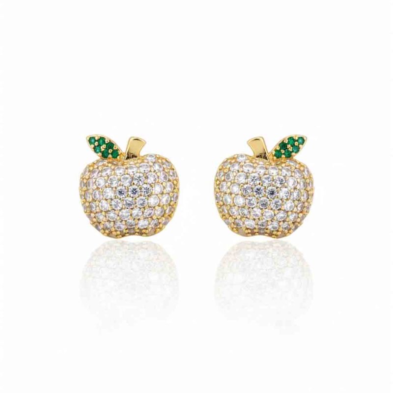 Brinco Maça Cravejado Banhado em Ouro 18k