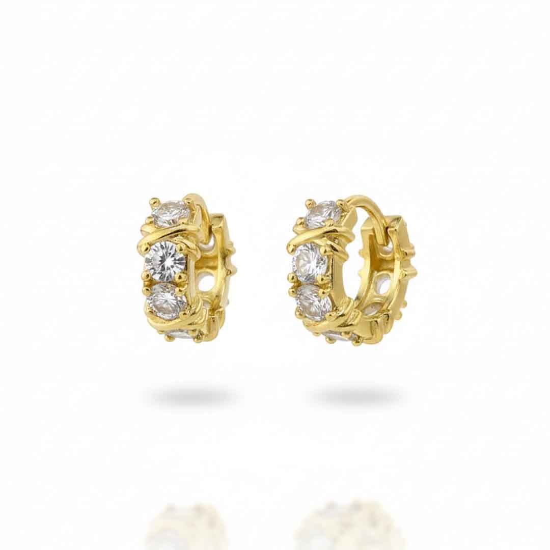 Brinco Argola Trabalhado X P Cravejado Banhado em Ouro 18k