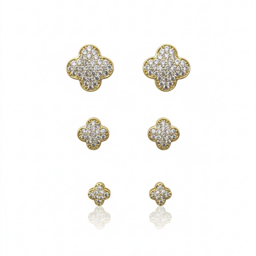 Brinco Trio Trevo Microcravejado Banhado em Ouro 18k