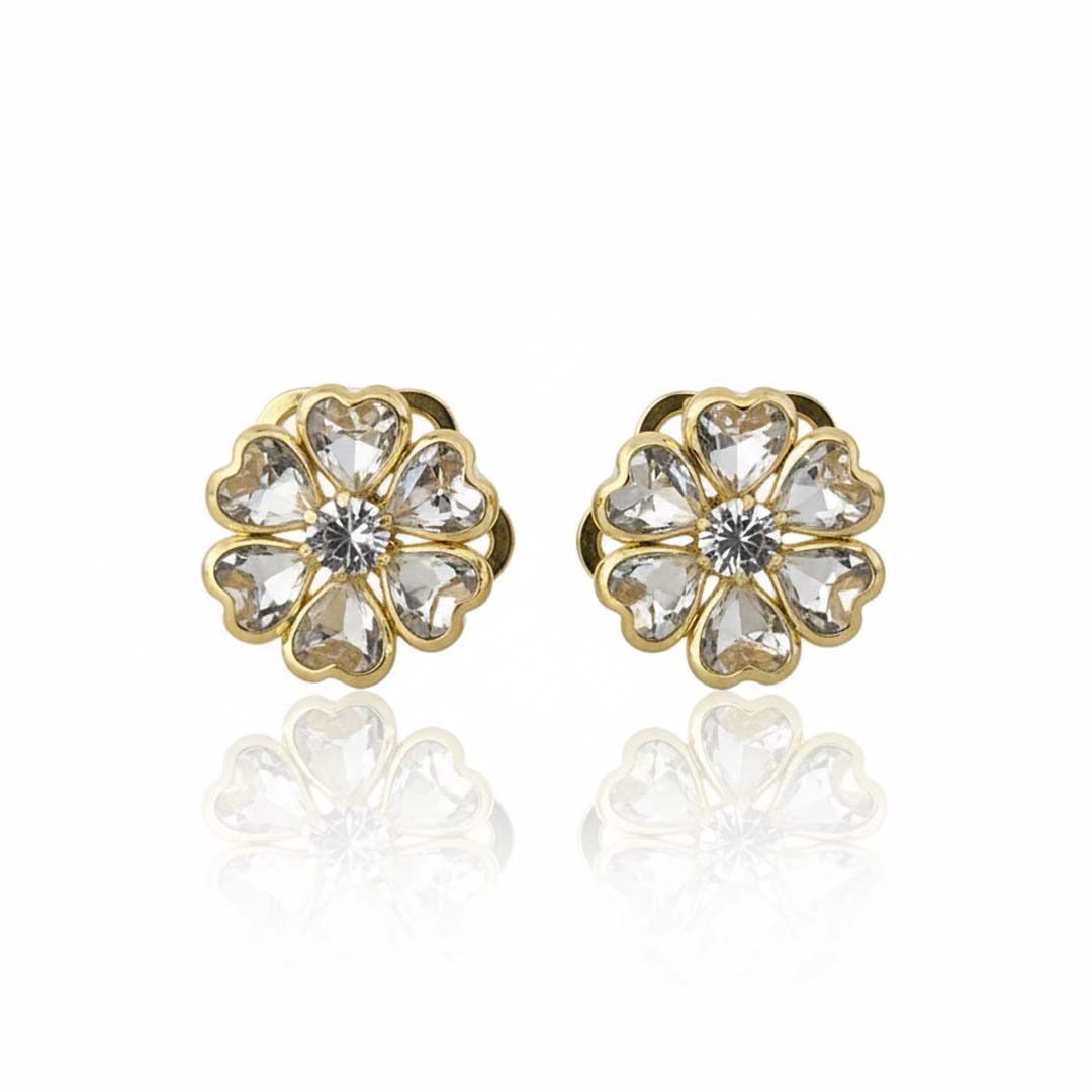 Brinco Flor Cravejado Banhado em Ouro 18k