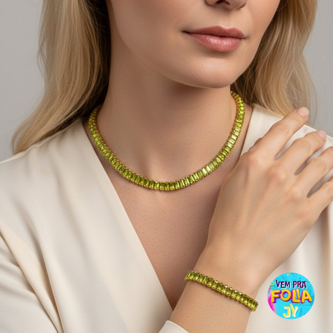 Combo de Colar e Brinco Riviera Banhado em Ouro 18K