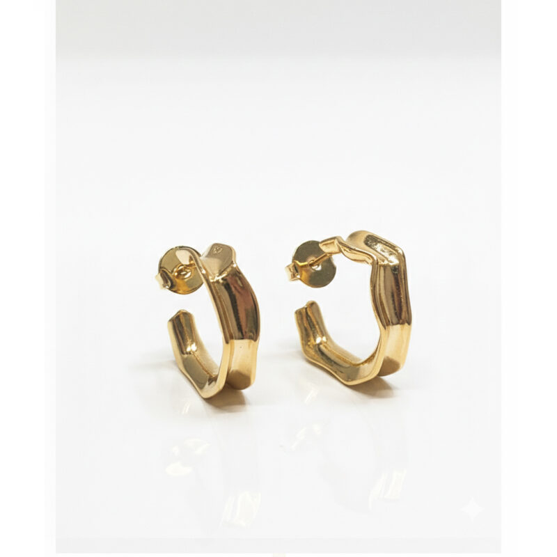 Brinco Meia Argola Trabalhada Banhado em Ouro 18k