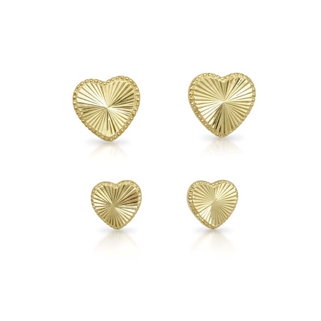 Brinco Dupla Coração Trabalhado Banhado em Ouro 18k