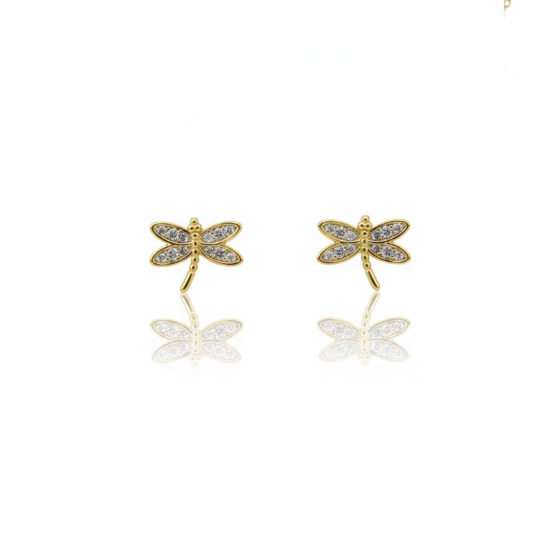 Brinco Libélula Cravejado Banhado em Ouro 18k