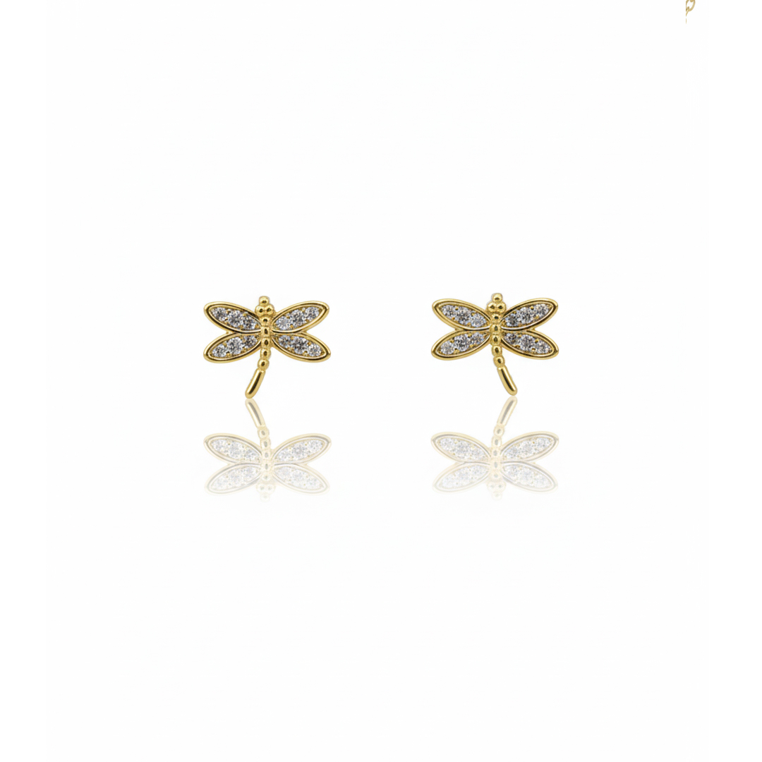 Brinco Libélula Cravejado Banhado em Ouro 18k
